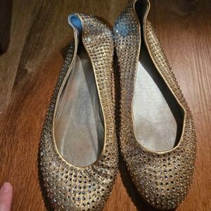 Giuseppe Zanotti swarovski crystal Gold  Embellished Ballet Flats